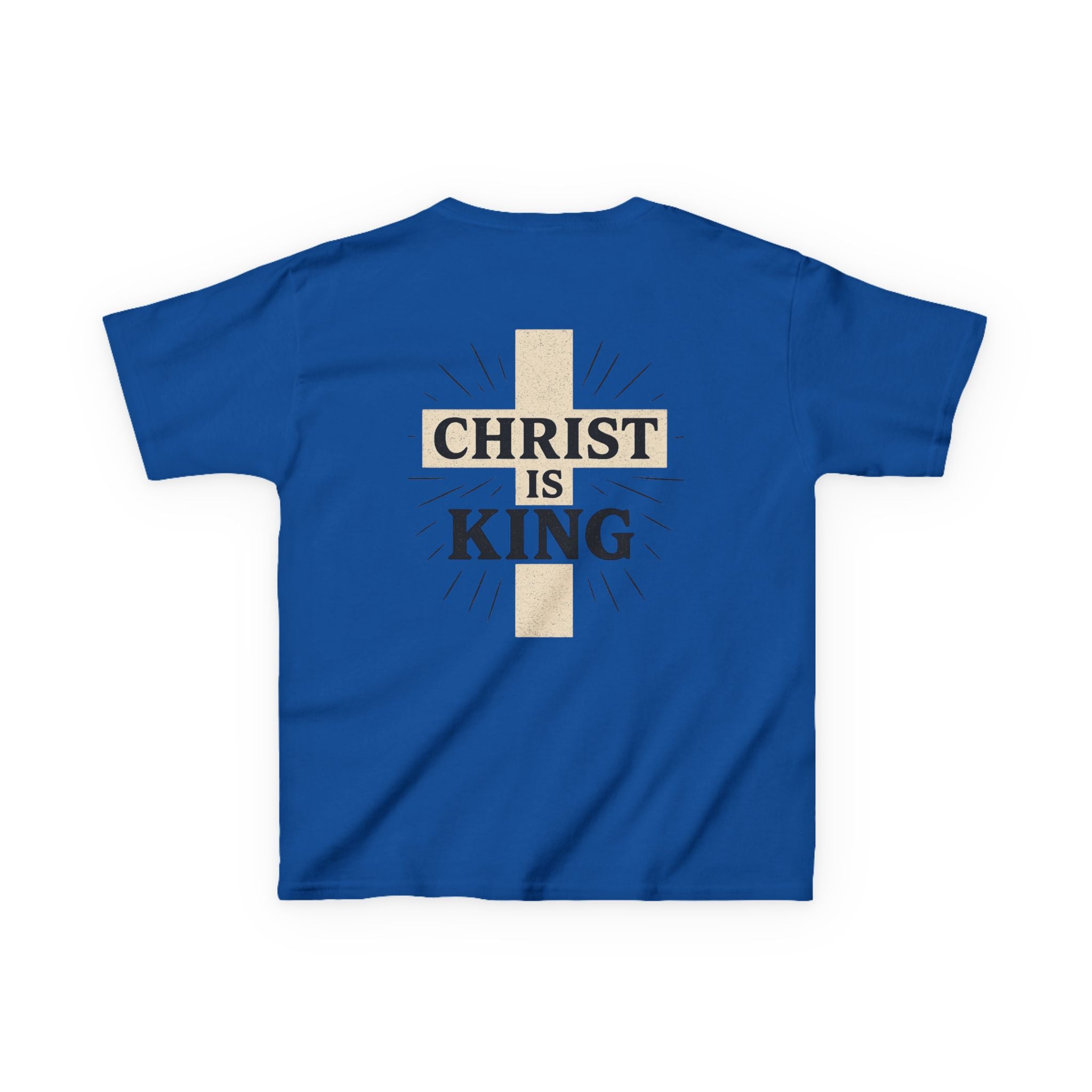 Kids Tee — "Christ Is King" Cross Back Christian Shirt